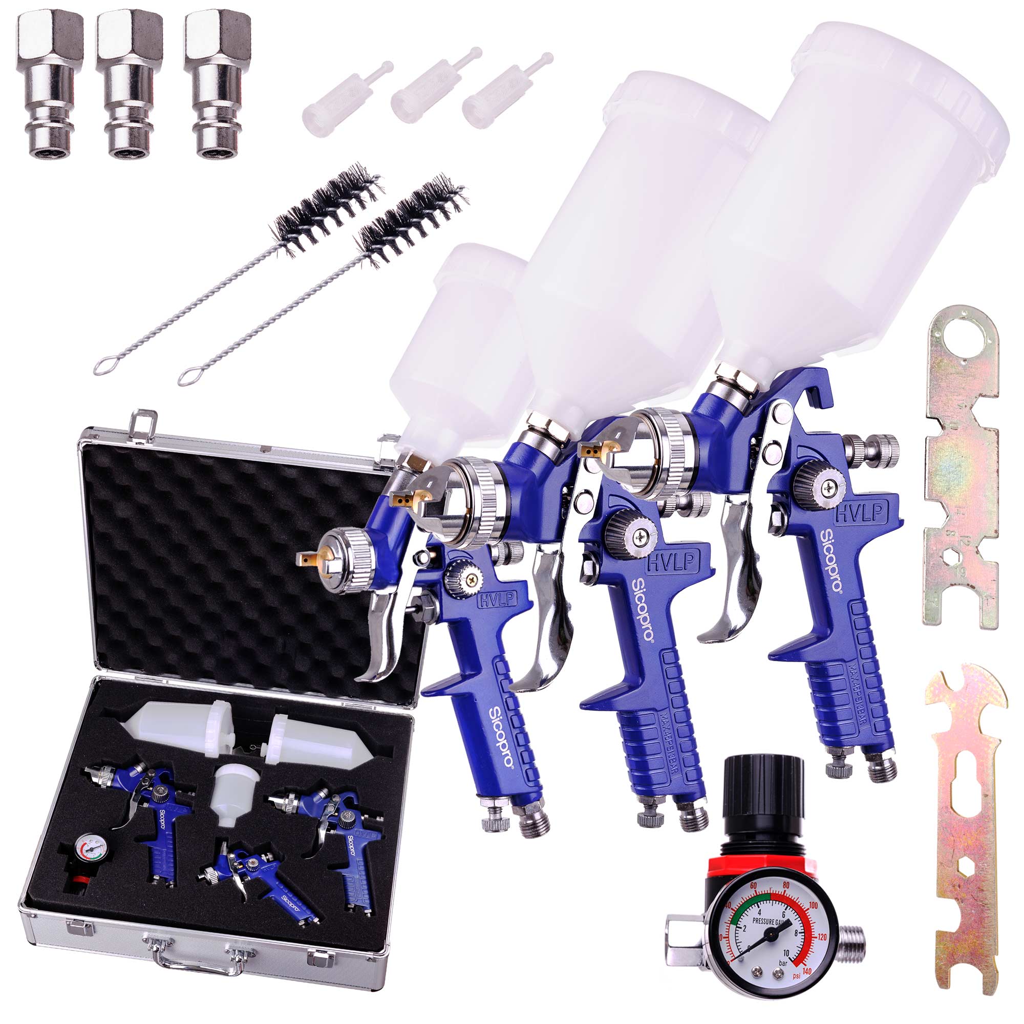 VIPOボブルヘッド SET 3x Pistol de vopsit universal SICOPRO HVLP cu duza 0.8 + 1.4 + 1.7