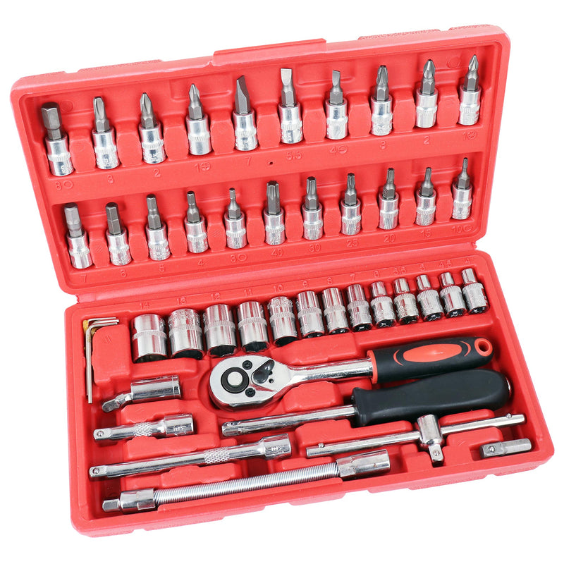 Set chei tubulare, duble, biti, clichet, adaptoare TORX IMBUS 46 buc.