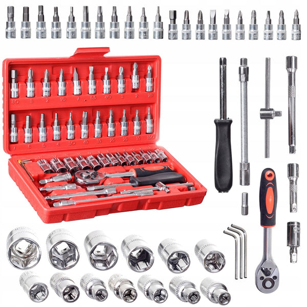 Set chei tubulare, duble, biti, clichet, adaptoare TORX IMBUS 46 buc.