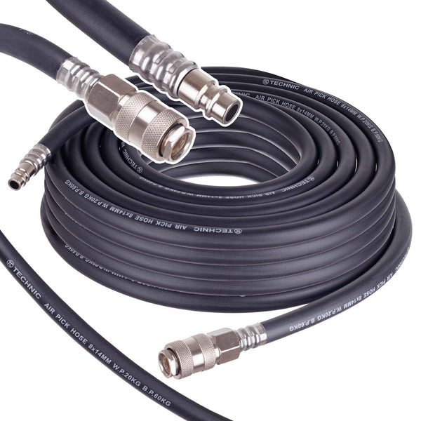 Furtun pneumatic din cauciuc 15m 8x14mm cu conectori rapizi pentru compresor, flexibil