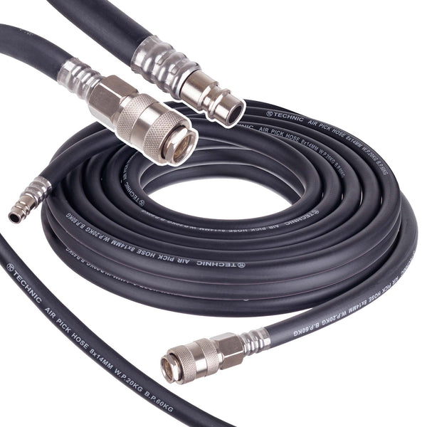 Furtun pneumatic din cauciuc 5m 8x14mm cu conectori rapizi pentru compresor, flexibil