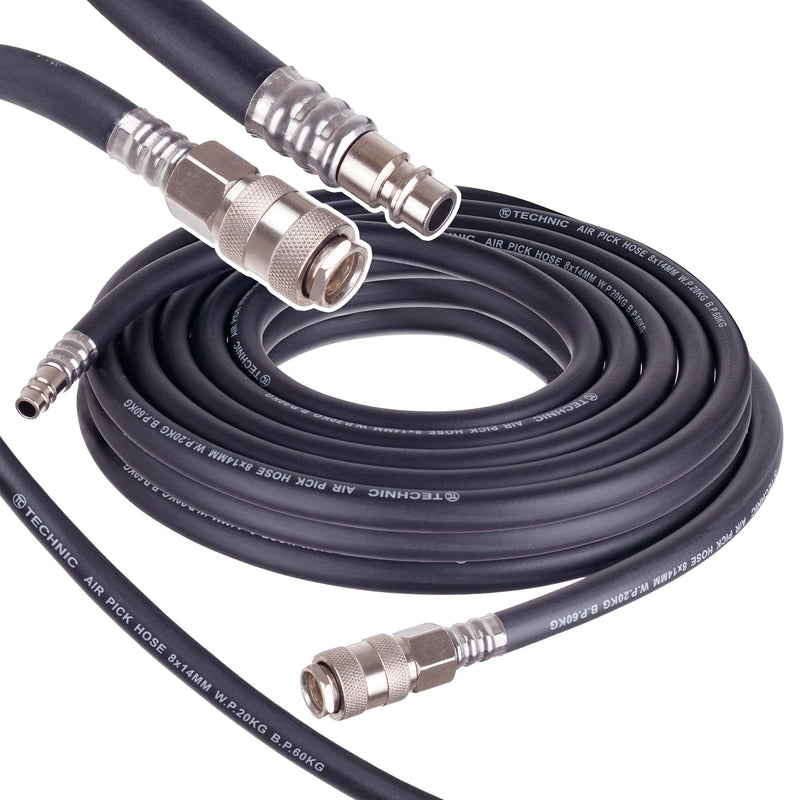 Furtun pneumatic din cauciuc 5m 8x14mm cu conectori rapizi pentru compresor, flexibil
