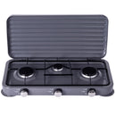 Aragaz 3 ochiuri, alimentare butelie, gri, portabil, cu furtun si reductor