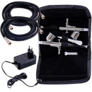Compresor silentios pentru DOUA Aerografie 2x Airbrush 0.3 Furtun 170cm Reglare