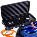 Aragaz 3 ochiuri, alimentare butelie, negru, portabil, cu furtun si reductor